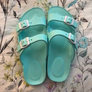 Tiffany blue double strap sandals
